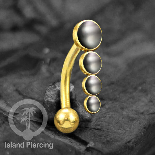 Tindik Pusar Stainless warna gold dengan 4 batu, Belly Body Piercing Jewelry