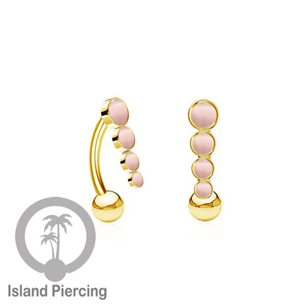 Tindik Pusar Stainless warna gold dengan 4 batu, Belly Body Piercing Jewelry