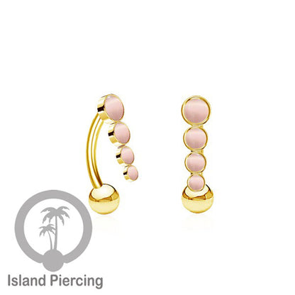 Tindik Pusar Stainless warna gold dengan 4 batu, Belly Body Piercing Jewelry