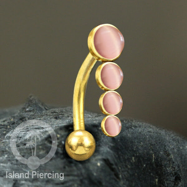 Tindik Pusar Stainless warna gold dengan 4 batu, Belly Body Piercing Jewelry