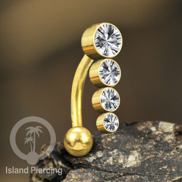 Anting Pusar/Navel Bar stainless steel untuk bagian atlas pusat warna Gold dengan Kristal Zirconia