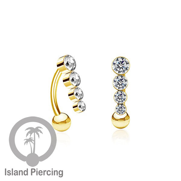 Anting Pusar/Navel Bar stainless steel untuk bagian atlas pusat warna Gold dengan Kristal Zirconia