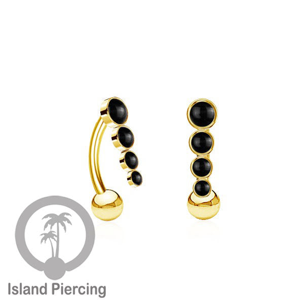 Tindik Pusar Stainless warna gold dengan 4 batu, Belly Body Piercing Jewelry
