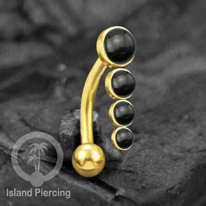 Tindik Pusar Stainless warna gold dengan 4 batu, Belly Body Piercing Jewelry