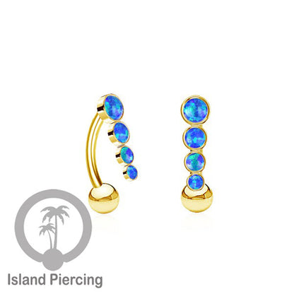 Tindik Pusar Stainless warna gold dengan 4 batu, Belly Body Piercing Jewelry