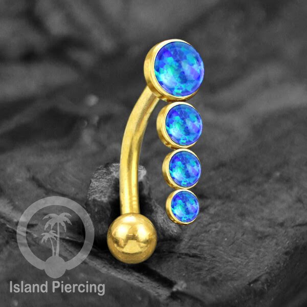 Tindik Pusar Stainless warna gold dengan 4 batu, Belly Body Piercing Jewelry