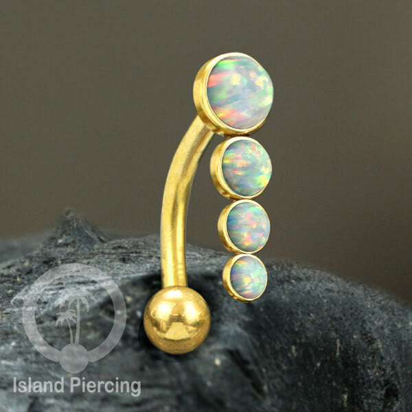 Tindik Pusar Stainless warna gold dengan 4 batu, Belly Body Piercing Jewelry