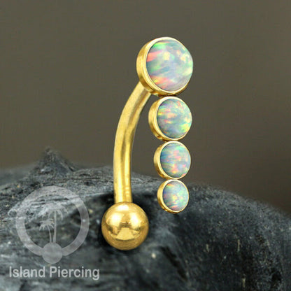 Tindik Pusar Stainless warna gold dengan 4 batu, Belly Body Piercing Jewelry