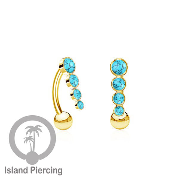 Tindik Pusar Stainless warna gold dengan 4 batu, Belly Body Piercing Jewelry