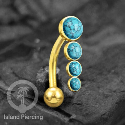 Tindik Pusar Stainless warna gold dengan 4 batu, Belly Body Piercing Jewelry
