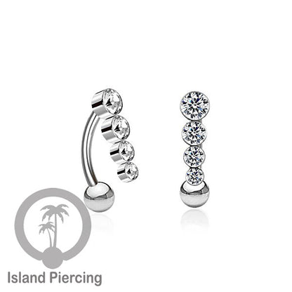 Anting Pusar/Navel Bar stainless steel cocok untuk bagian atas pusat warna Silver dengan Kristal Zirconia