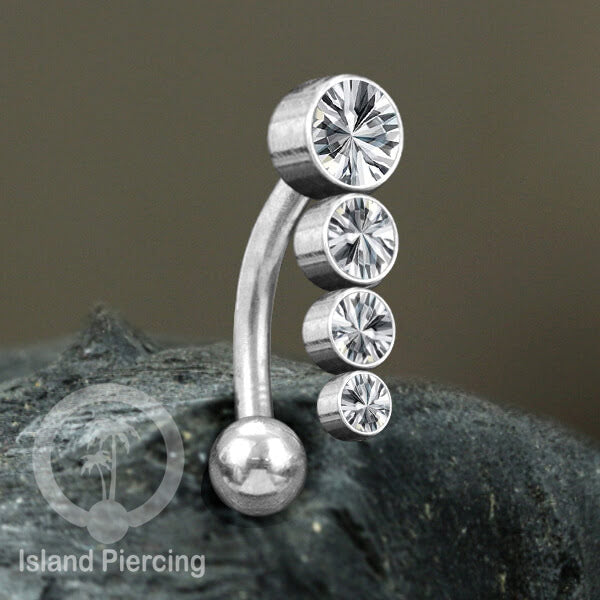 Anting Pusar/Navel Bar stainless steel cocok untuk bagian atas pusat warna Silver dengan Kristal Zirconia