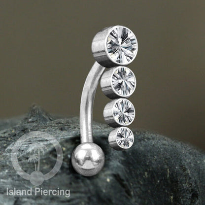 Anting Pusar/Navel Bar stainless steel cocok untuk bagian atas pusat warna Silver dengan Kristal Zirconia