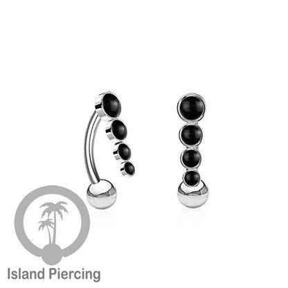 Tindik Pusar Stainless warna silver dengan 4 batu, Belly Body Piercing Jewelry