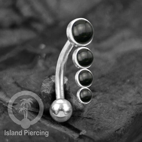 Tindik Pusar Stainless warna silver dengan 4 batu, Belly Body Piercing Jewelry