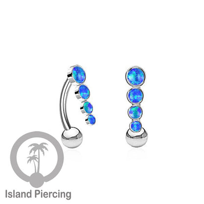Tindik Pusar Stainless warna silver dengan 4 batu, Belly Body Piercing Jewelry