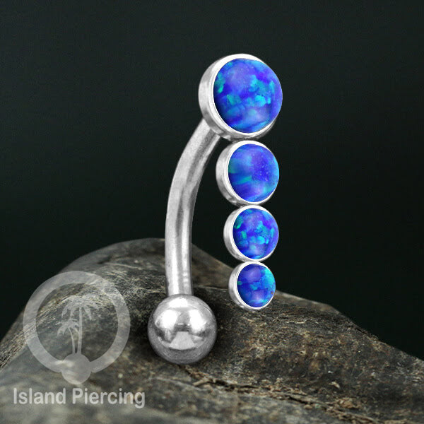 Tindik Pusar Stainless warna silver dengan 4 batu, Belly Body Piercing Jewelry