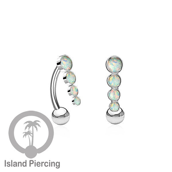 Tindik Pusar Stainless warna silver dengan 4 batu, Belly Body Piercing Jewelry