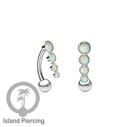 Tindik Pusar Stainless warna silver dengan 4 batu, Belly Body Piercing Jewelry