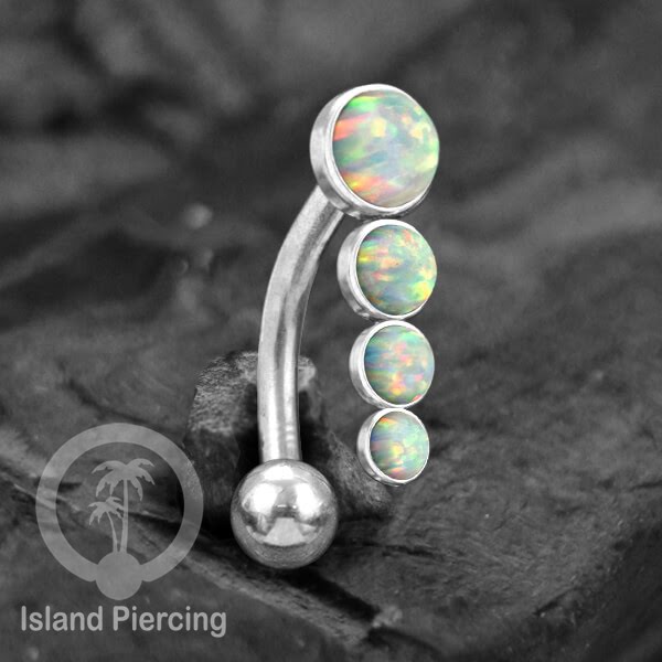 Tindik Pusar Stainless warna silver dengan 4 batu, Belly Body Piercing Jewelry