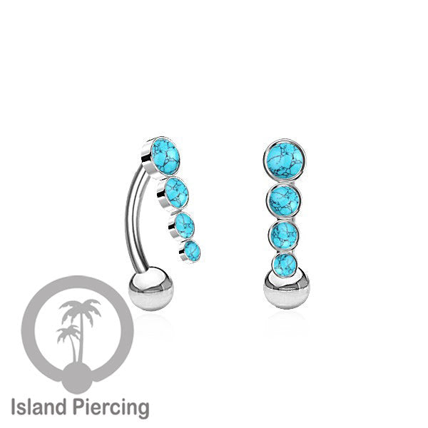 Tindik Pusar Stainless warna silver dengan 4 batu, Belly Body Piercing Jewelry