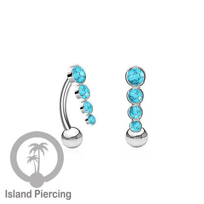 Tindik Pusar Stainless warna silver dengan 4 batu, Belly Body Piercing Jewelry
