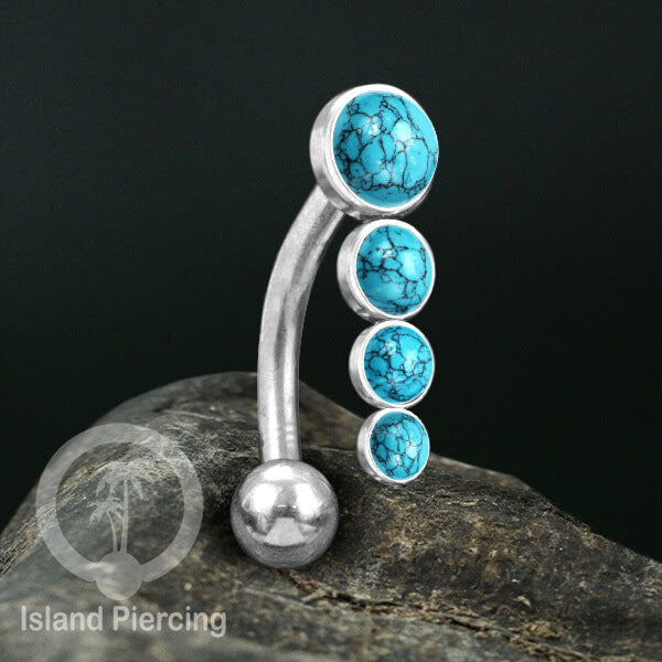 Tindik Pusar Stainless warna silver dengan 4 batu, Belly Body Piercing Jewelry