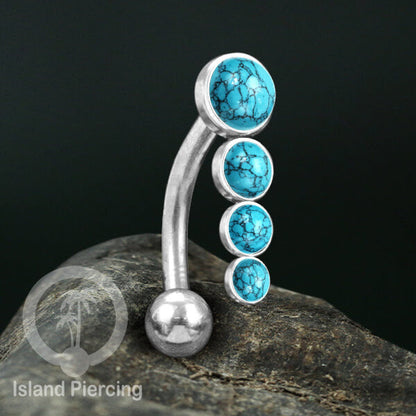 Tindik Pusar Stainless warna silver dengan 4 batu, Belly Body Piercing Jewelry