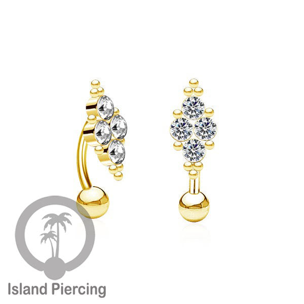 Anting Pusar/Navel Bar stainless steel untuk bagian atlas pusat warna Gold dengan Kristal Zirconia