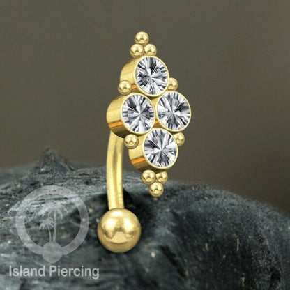 Anting Pusar/Navel Bar stainless steel untuk bagian atlas pusat warna Gold dengan Kristal Zirconia