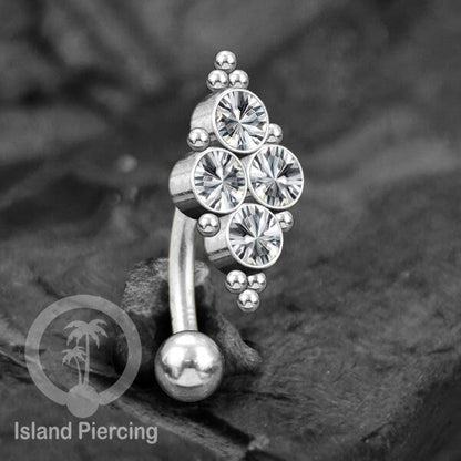 Anting Pusar/Navel Bar stainless steel cocok untuk bagian atas pusat warna Silver dengan Kristal Zirconia