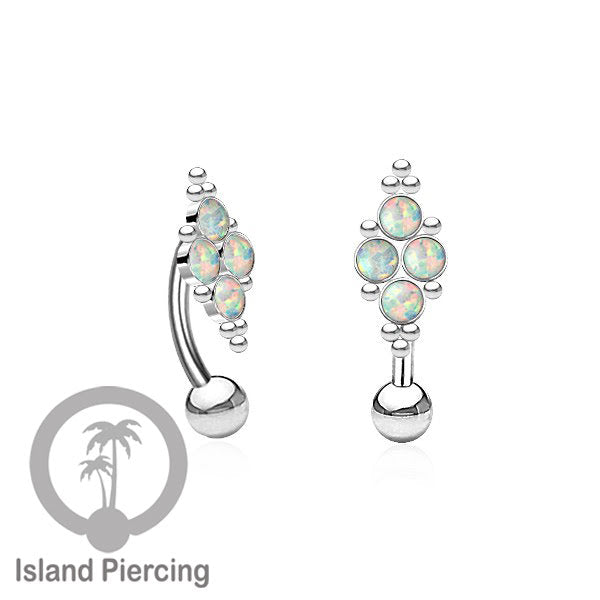 Tindik Pusar Stainless warna silver dengan 4 batu, Navel Bar Piercing Jewelry