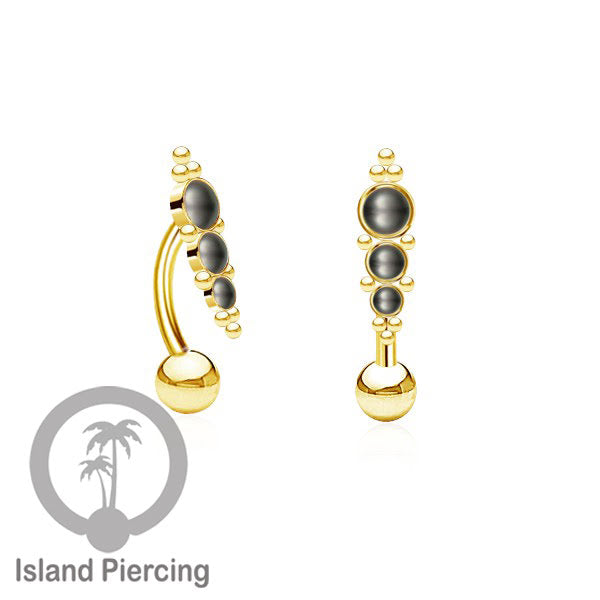 Tindik Pusar Stainless warna gold dengan batu, Steel Navel Bar Piercing Jewelry