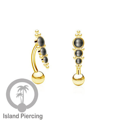 Tindik Pusar Stainless warna gold dengan batu, Steel Navel Bar Piercing Jewelry