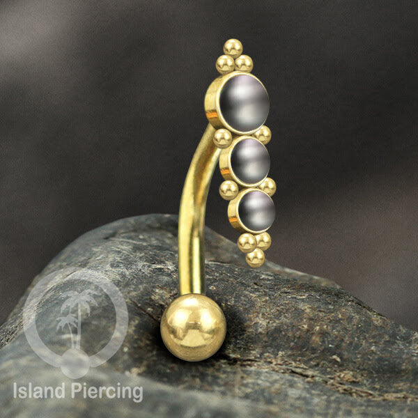 Tindik Pusar Stainless warna gold dengan batu, Steel Navel Bar Piercing Jewelry