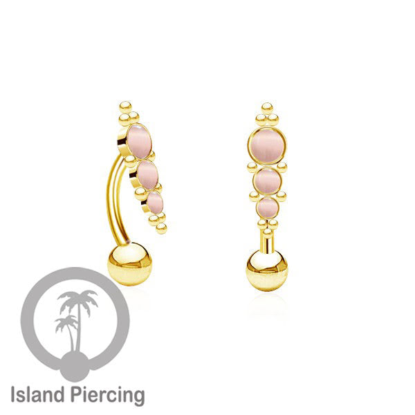 Tindik Pusar Stainless warna gold dengan batu, Steel Navel Bar Piercing Jewelry