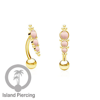 Tindik Pusar Stainless warna gold dengan batu, Steel Navel Bar Piercing Jewelry