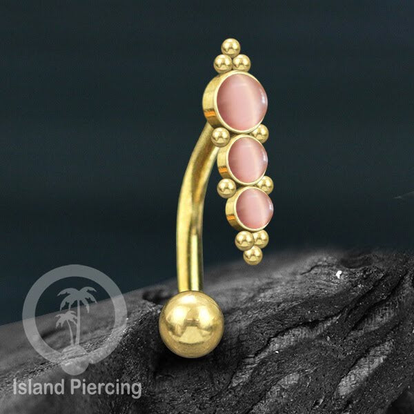 Tindik Pusar Stainless warna gold dengan batu, Steel Navel Bar Piercing Jewelry