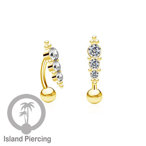 Anting Pusar/Navel Bar stainless steel untuk bagian atlas pusat warna Gold dengan Kristal Zirconia