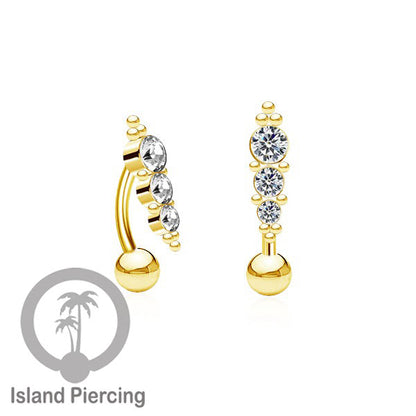 Anting Pusar/Navel Bar stainless steel untuk bagian atlas pusat warna Gold dengan Kristal Zirconia
