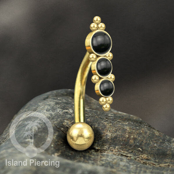 Tindik Pusar Stainless warna gold dengan batu, Steel Navel Bar Piercing Jewelry