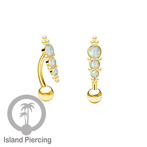 Tindik Pusar Stainless warna gold dengan batu, Steel Navel Bar Piercing Jewelry