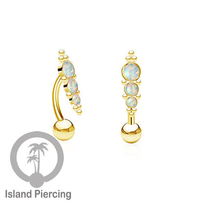 Tindik Pusar Stainless warna gold dengan batu, Steel Navel Bar Piercing Jewelry