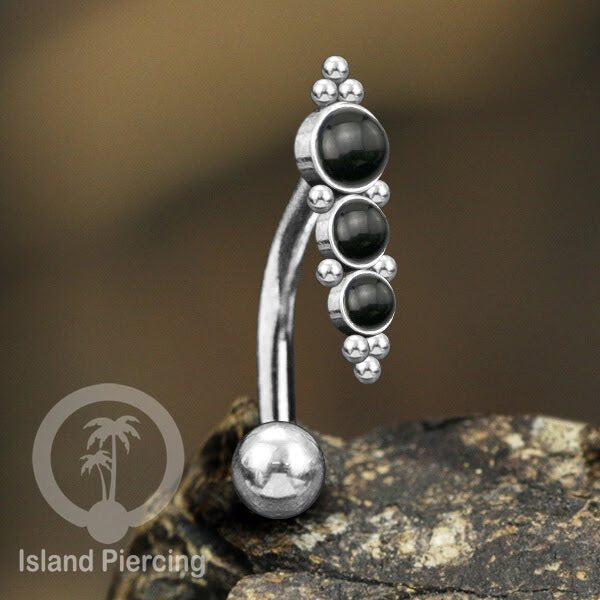 Tindik Pusar Stainless warna silver dengan batu, Steel Navel Bar Piercing Jewelry