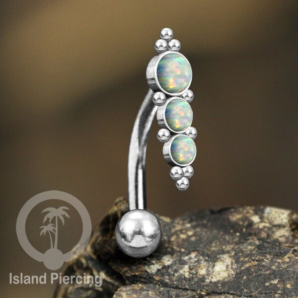 Tindik Pusar Stainless warna silver dengan batu, Steel Navel Bar Piercing Jewelry