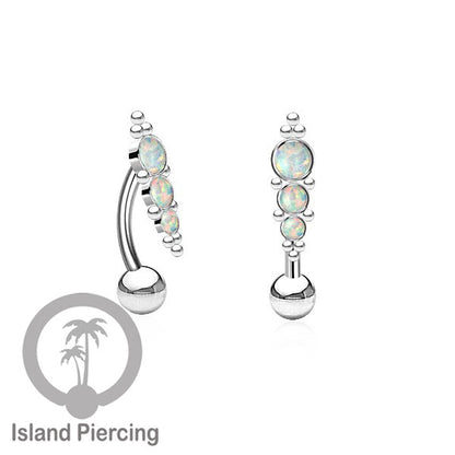Tindik Pusar Stainless warna silver dengan batu, Steel Navel Bar Piercing Jewelry