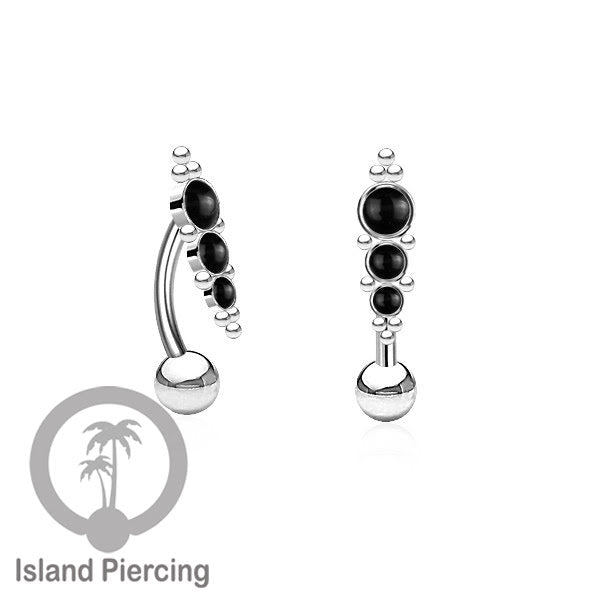 Tindik Pusar Stainless warna silver dengan batu, Steel Navel Bar Piercing Jewelry