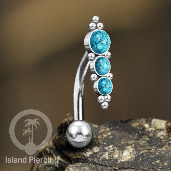 Tindik Pusar Stainless warna silver dengan batu, Steel Navel Bar Piercing Jewelry