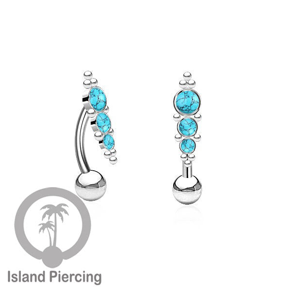 Tindik Pusar Stainless warna silver dengan batu, Steel Navel Bar Piercing Jewelry
