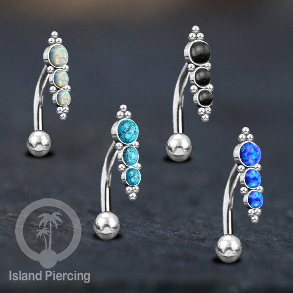 Tindik Pusar Stainless warna silver dengan batu, Steel Navel Bar Piercing Jewelry